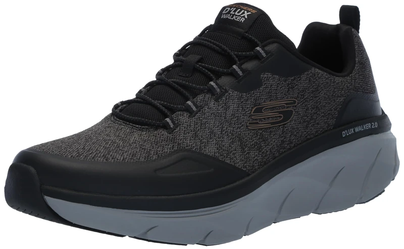 Skechers Men's D'lux Walker 2.0 Steadyway Sneaker, Black Dark Grey, 6.5 UK