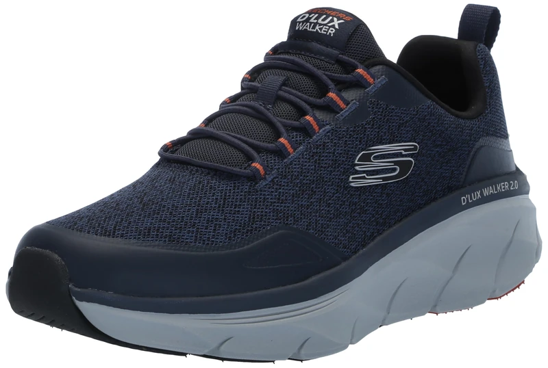 Skechers Men's D'Lux Walker 2.0 Steadyway Sneaker, Navy Mesh/Synthetic/Orange Trim, 10.5 UK