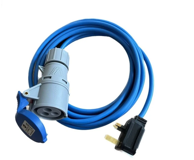 K M ELECTRONICS HEAVY DUTY CARAVAN MOTORHOME 13A PLUG TO 16A SOCKET 240V MAINS HOOK UP CABLE VARIOUS LENGTHS (20M)