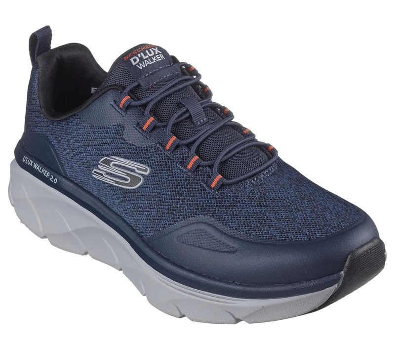 Skechers Men's D'Lux Walker 2.0 Steadyway Sneaker, Navy Mesh/Synthetic/Orange Trim, 9.5 UK