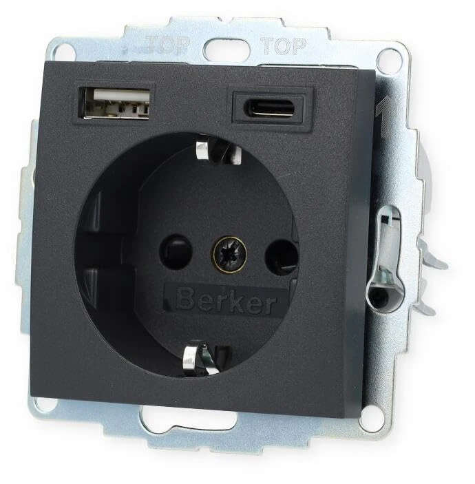 Toma SCHUKO/USB A+C, S.x/B.x, Antracita