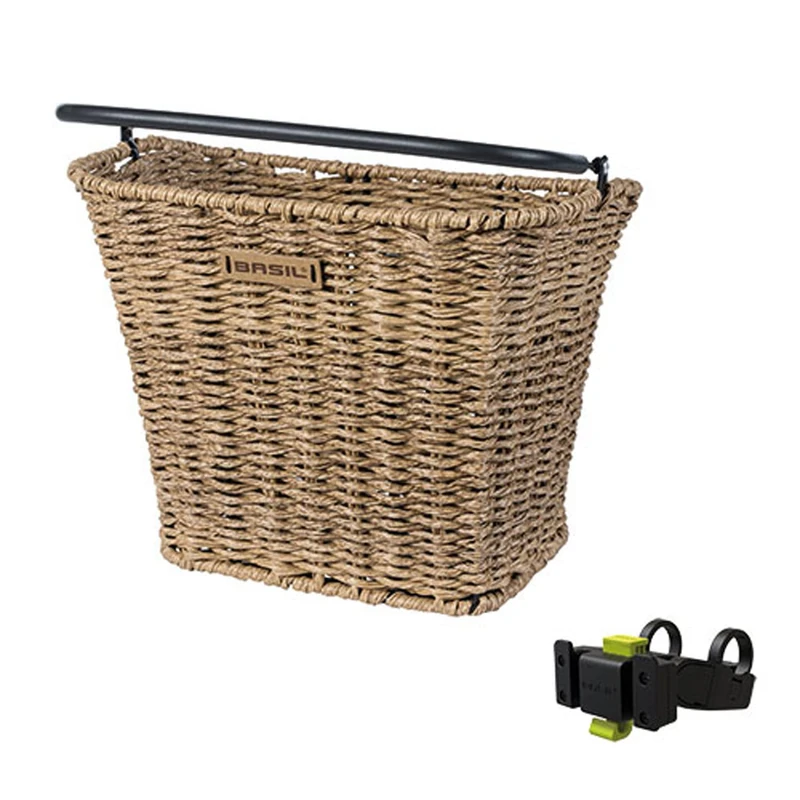 Bicycle basket Basil Bremen Rattan Look with KF handlebar bend holder 27 x 35 x 29 cm - seagrass