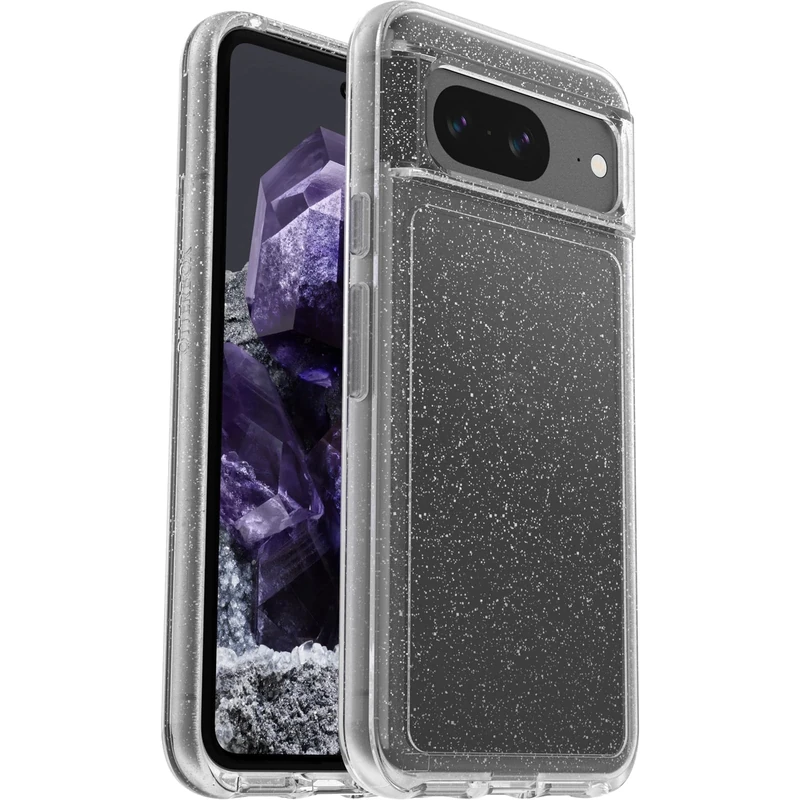 OtterBox Google Pixel 8 Symmetry Series Clear Case - STARDUST (Clear/Glitter), ultra-sleek, wireless charging compatible, raised edges protect camera & screen