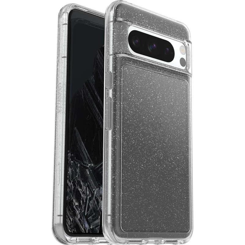 OtterBox Google Pixel 8 Pro Symmetry Series Clear Case - STARDUST (Clear/Glitter), ultra-sleek, wireless charging compatible, raised edges protect camera & screen (ships in polybag)