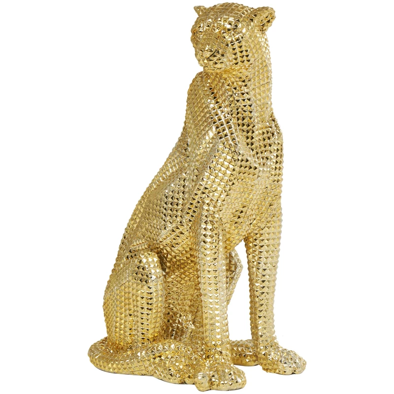 Deco 79 Resin Leopard Sitting Sculpture with Diamond Facet Texture, 9" x 13" x 21", Gold