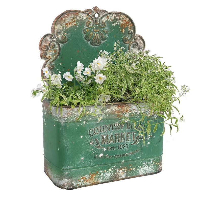 All Chic Metal Wall Planter Wall Hanging Planter Rustic Metal Planter Wall Mount Planter Outdoor Wall Planter for Farmhouse Garden Decor (Green)