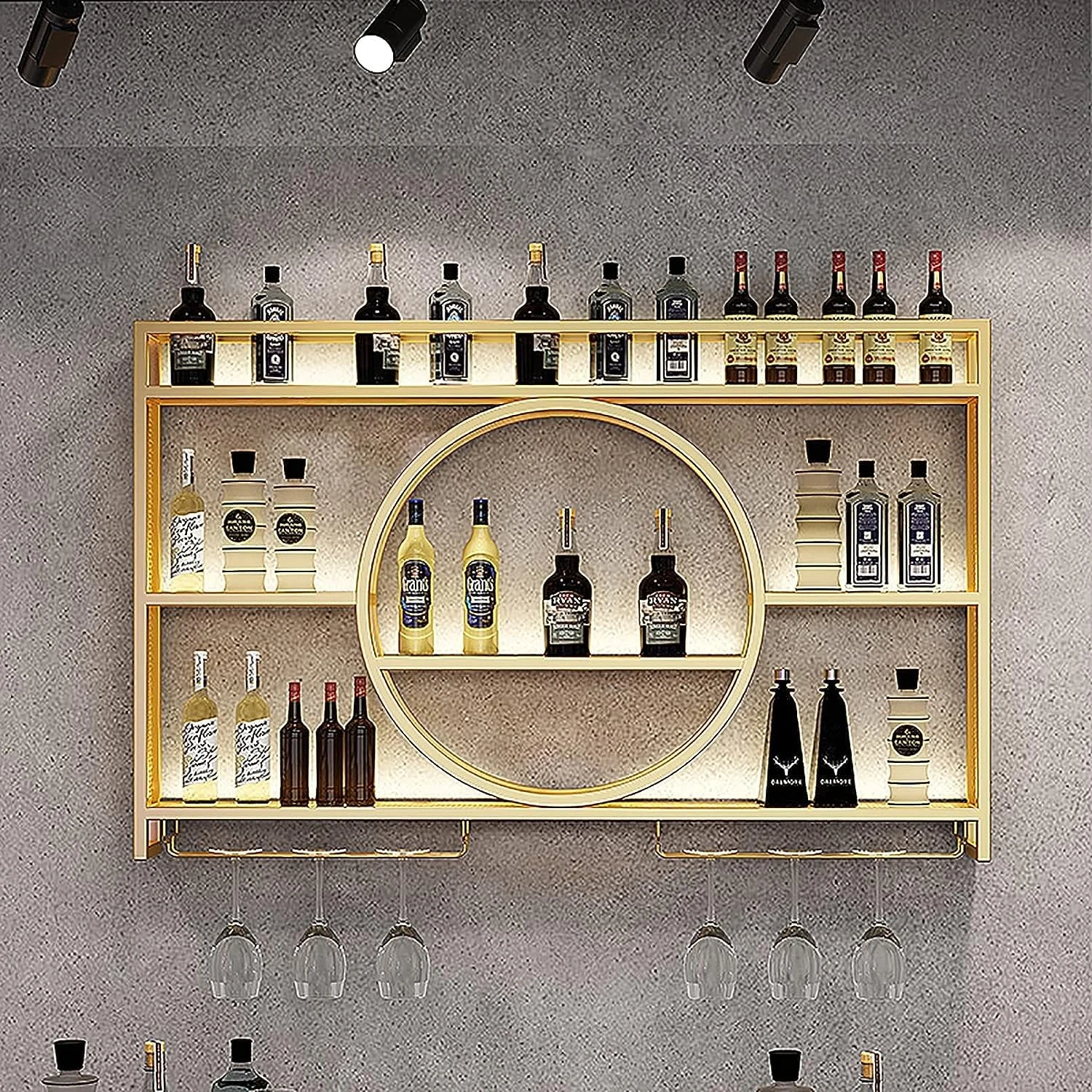 Modern Metal Wall Mounted Wine Rack, Wine Rack For Cupboard, Bar Unit Wall Wine Display Racks, Multifunctional Iron Champagne Stemware Wine Glass Rack for Home, Restaurant, Bar (Gold,100x15x80cm)