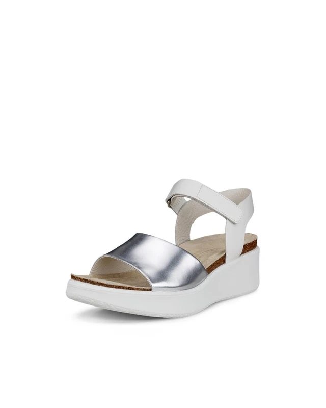 ECCO Women's Flowt Wedge Cork Sandal, Pure Silver/White, 9-9.5