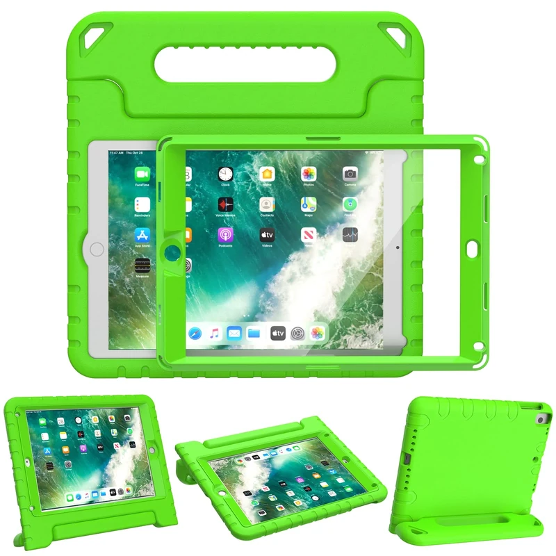 SINSO Kids Case for iPad 9.7 inch 6th Generation 2018/5th Generation 2017/iPad Air 2, Shockproof Lightweight ipad Cover Built in Screen Protector/Handle/Stand, Green