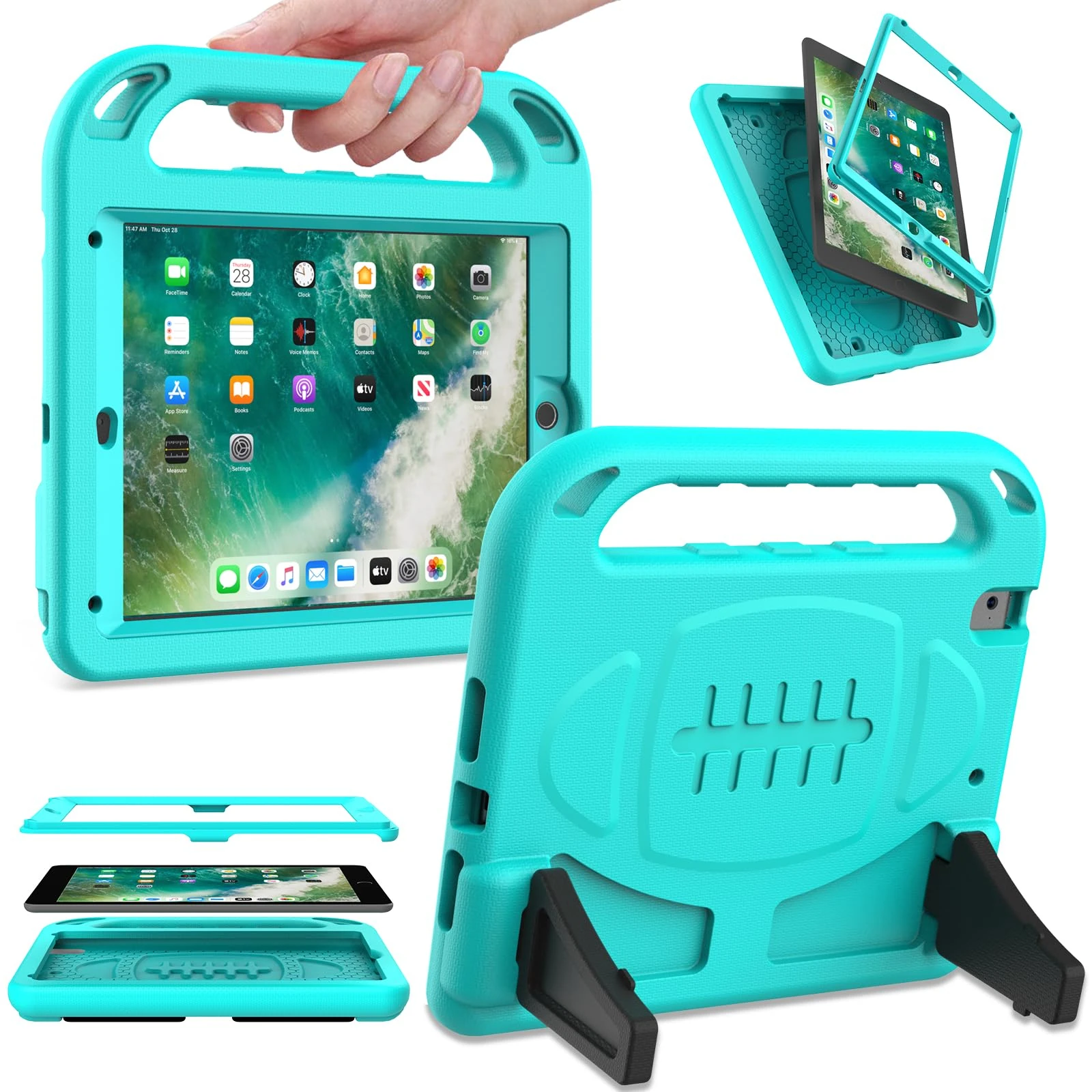 SINSO Kids Case for iPad 6th/5th Generation, iPad 9.7 Inch 2018/2017 & iPad Air 2 Case, Built in Screen Protector, Shockproof Handle Stand Kids Case for 9.7-inch iPad 5th & 6th Gen, Turquoise