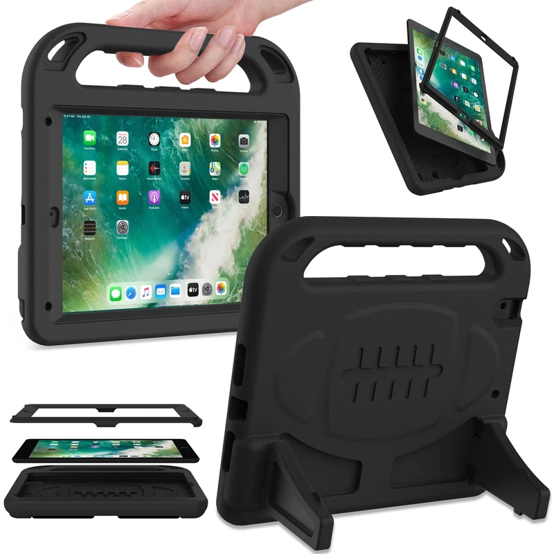 SINSO Kids Case for iPad 9.7 inch 6th Generation 2018/5th Generation 2017/iPad Air 2, Built in Screen Protector, Lightweight Shockproof ipad Cover with Handle/Stand, Black