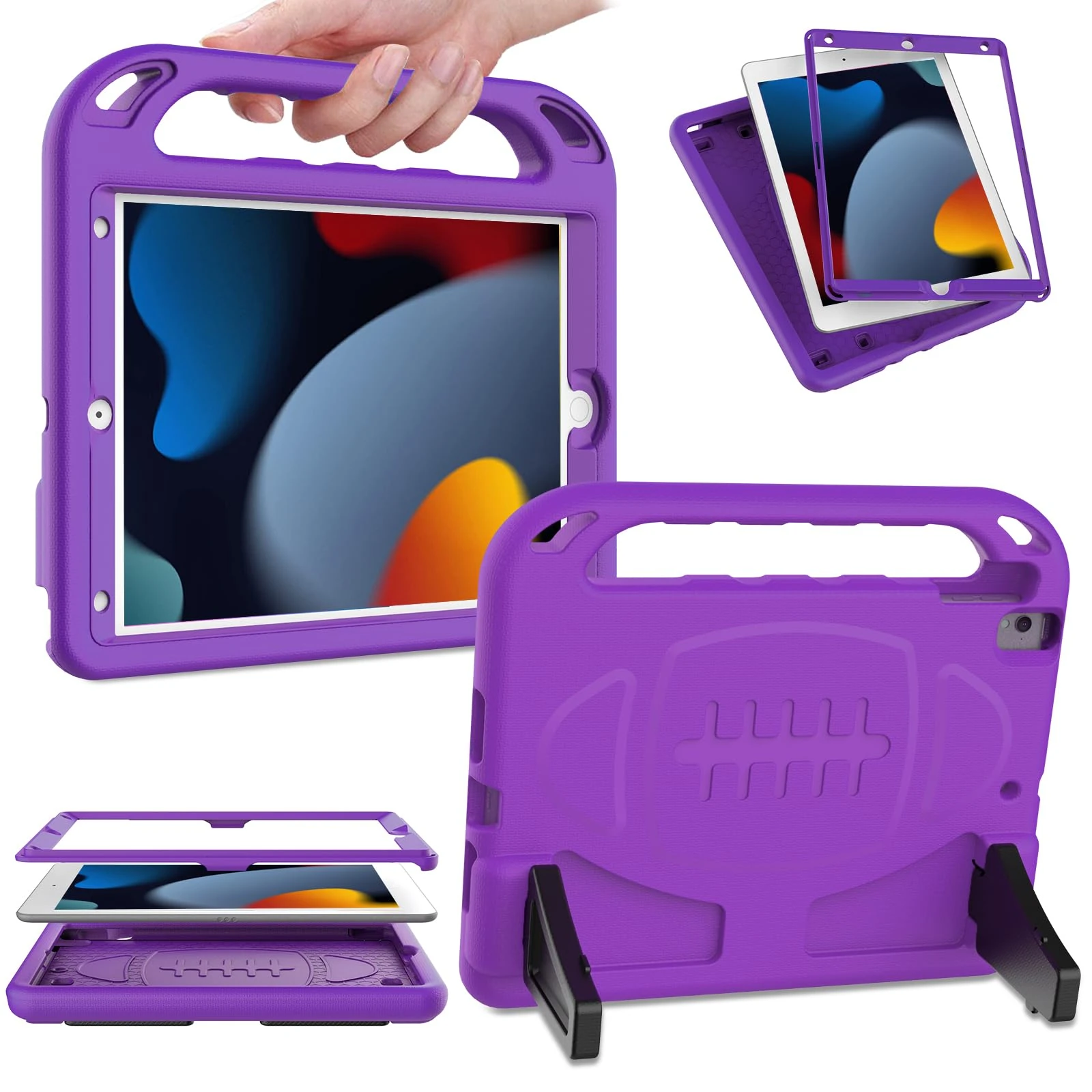 SINSO Kids Case for New iPad 10.2 2021/2020/2019 - iPad 9th/8th/7th Generation Built in Screen Protector, Shockproof Handle Stand Kids Case for iPad 10.2" (9th/8th/7th Gen) - Purple