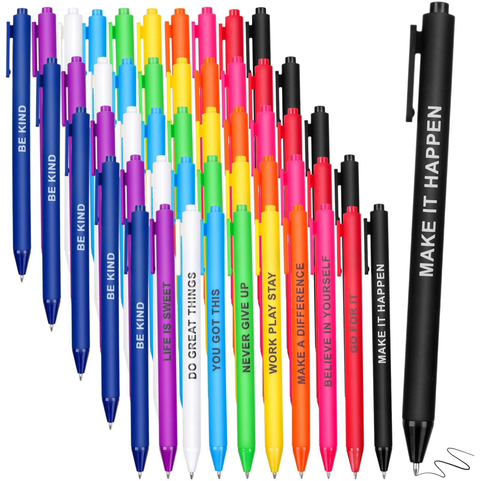 Vergissmeinnicht 50 Pcs Quotes Inspirational Ballpoint Pen Colorful Bulk Motivational Pen Novelty Retractable Stylus Writing Pens Encouraging Black Gel Ink Pens for School Office Supplies