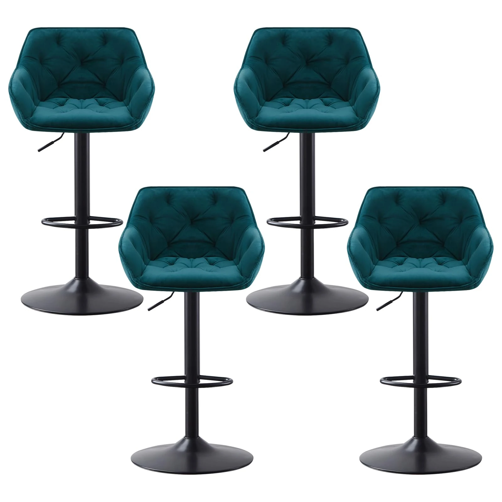 AINPECCA Bar Stools Set of 4 Modern Height Adjustable Swivel Breakfast Bar Stools with Velvet Cushion Arms Backs Barstools for Home Counter Kitchen (Teal)