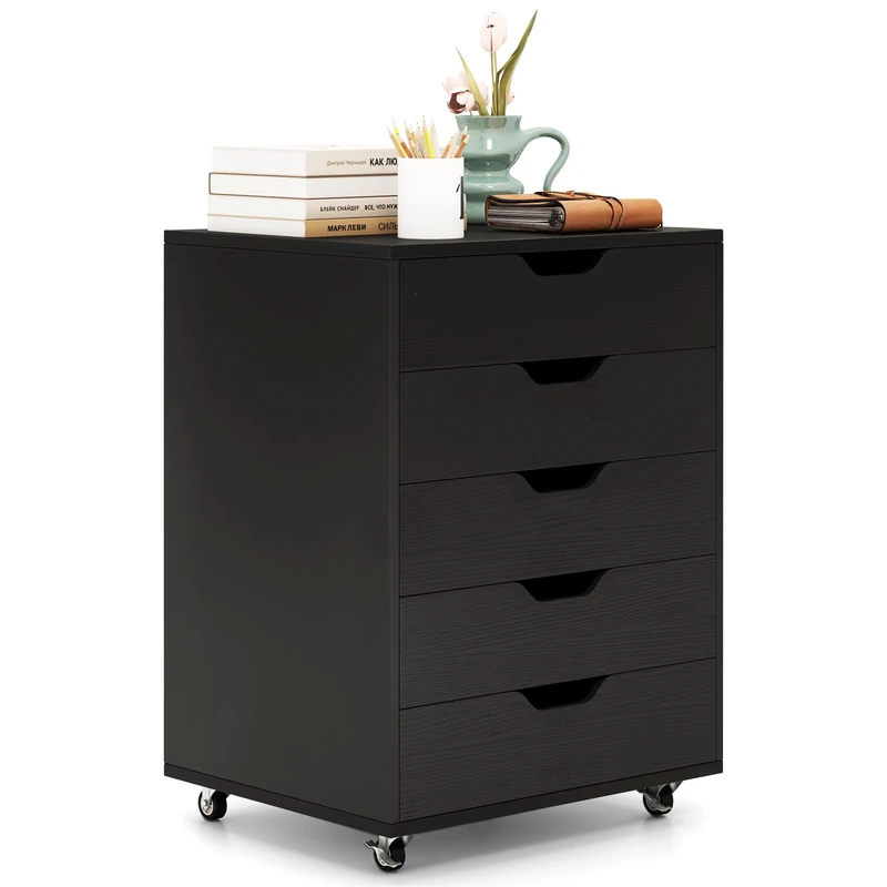 CASART Rolling File Cabinet, 5/7 Drawers Freestanding Storage Organizer Cupboard on Wheels, Home Office Lateral Filing Chest (Black, 5 Drawers)