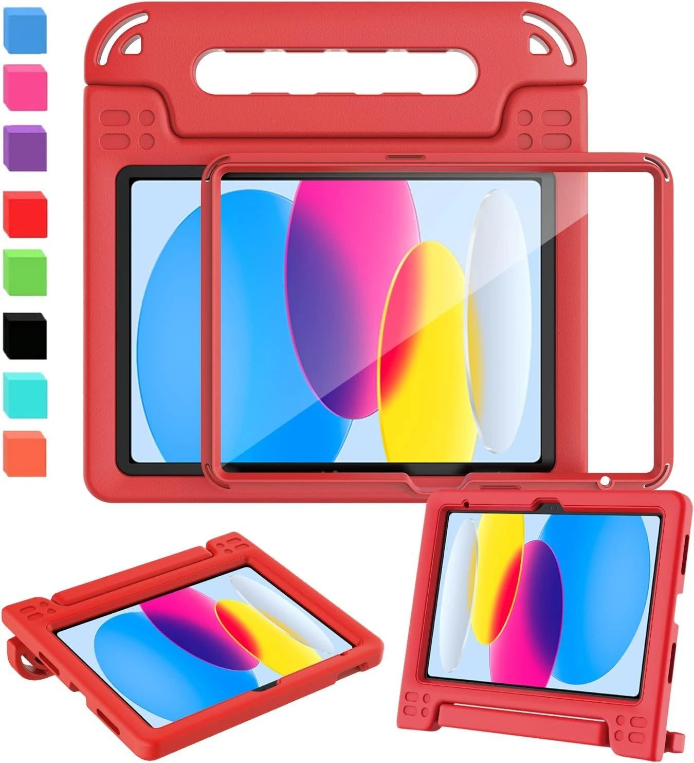 SINSO Case for iPad (A16) 11th Generation 11 Inch 2025/iPad 10th Generation 10.9 Inch 2022, Built-in Screen Protector, Heavy Duty Shockproof Kids ipad Cover with Handle Stand, Red