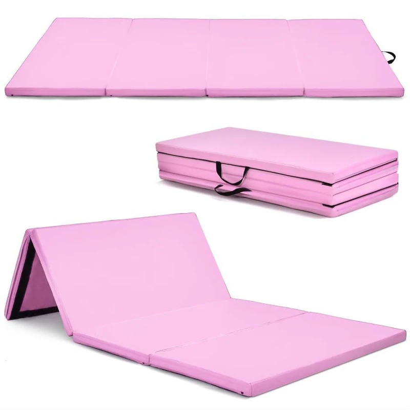 GYMAX Foldable Gymnastics Mat, 8FT x 4FT Extra Thick Tumbling Mat(Pink)