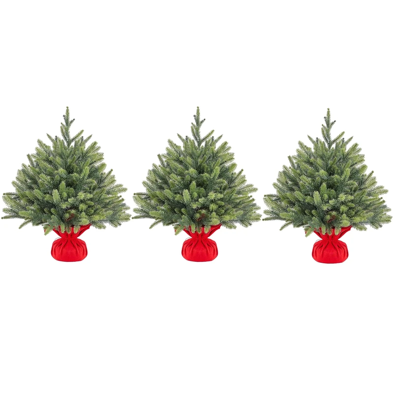 Yaheetech 2ft/61cm Mini Artificial Christmas Tree, Tabletop Xmas Tree with Cement Base Holiday Decoration Green-3 Pack