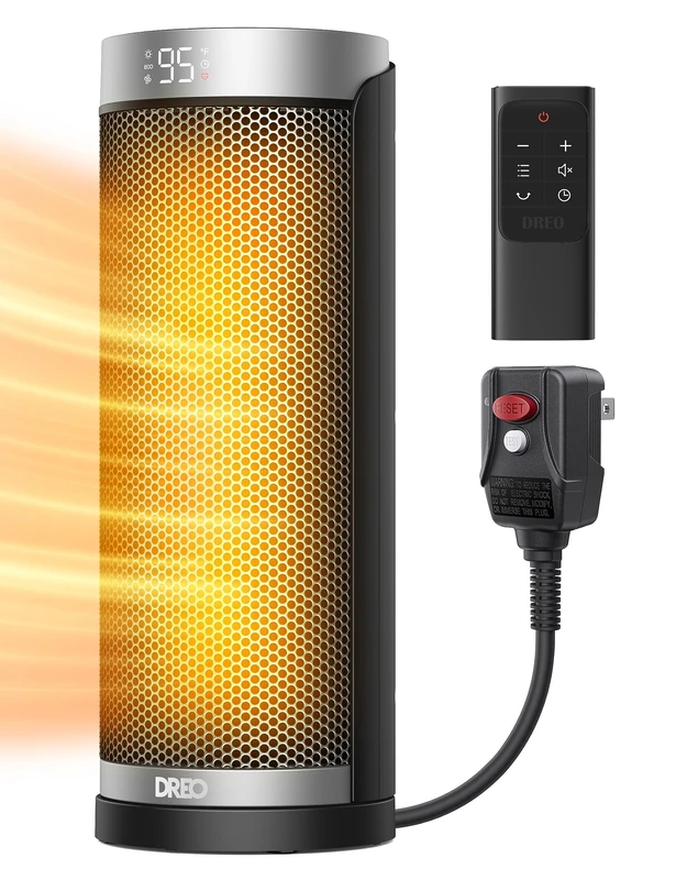 Dreo 16 Inch Space Heater, 1800W Silent Ceramic Electric Heater Low Energy, 3-Mode 3-Speed, Overheating & Tip-Over Protection, 12H Timer, 70° Oscillation, for Home, Solaris Slim H3,Silver - Image 1