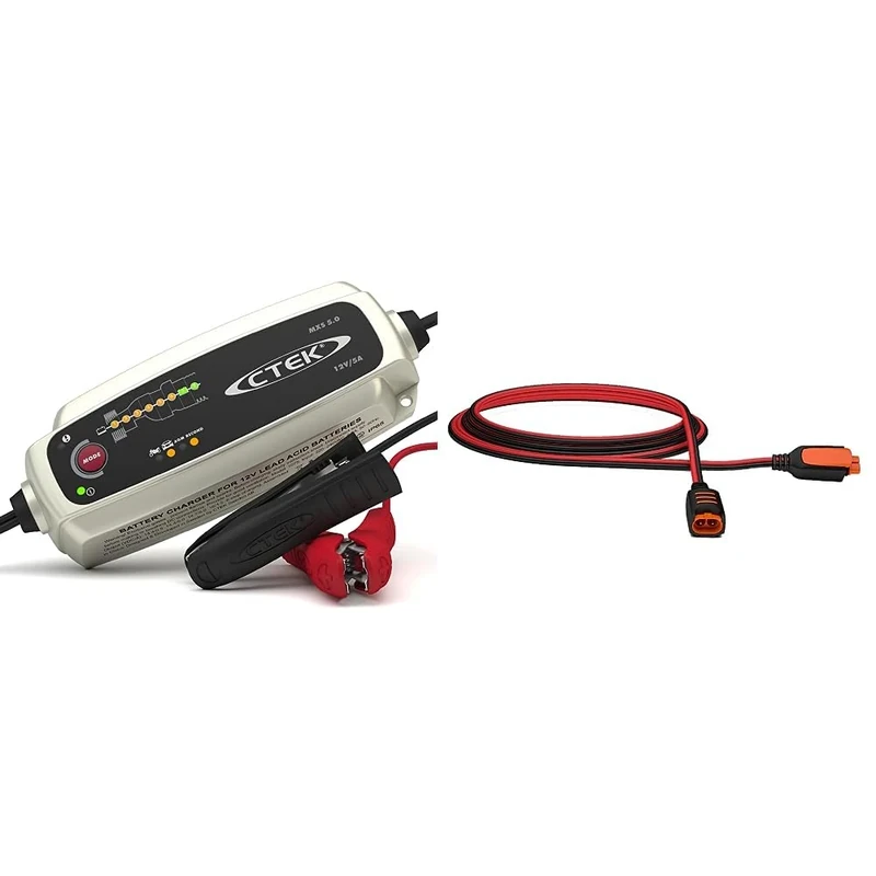 CTEK MXS 5.0 Battery Charger with Automatic Temperature Compensation, Black & 40-134 Start/Stop CT5 Connect Extension, 2.5 m