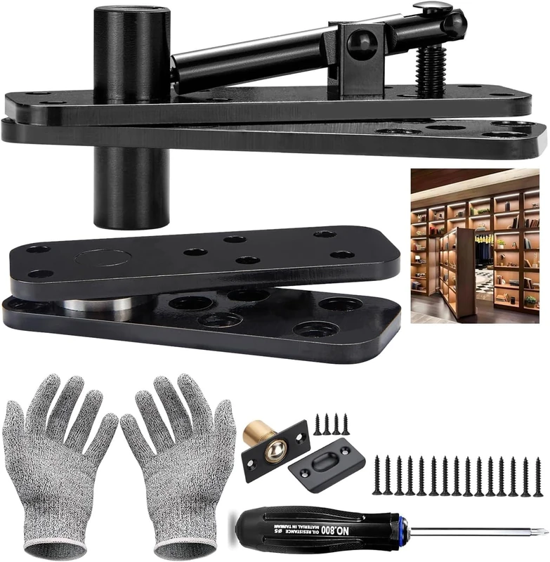 Hidden Door Hinge 573LB Load-Bearing, Tuykay Stainless Steel Hidden Hinges for Doors, Heavy Duty Pivot Door Hardware Swinging Pivot Hinge 360° Rotation Invisible Door Hinges, Double-Headed Screwdriver