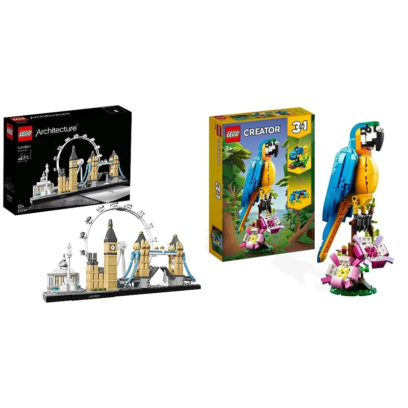 LEGO Architecture London Skyline Set 21034 & 31136 Creator 3 in 1 Exotic Parrot to Frog to Fish Animal Figures Building Toy, Creative Toys for Kids Aged 7 and up