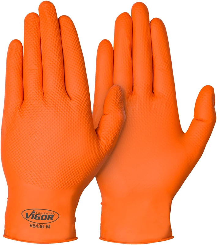 Vigor, Gloves V6436 -M, Ripstop Protection for Hands and Fingers Large M/8 with Grip, Safe, Robust, Nitrile Material