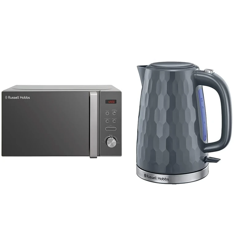 Russell Hobbs RHM2076S Freestanding Compact Microwave, 800 W, 20 liters, Silver & 26053 Cordless Electric Kettle - Contemporary Honeycomb Design