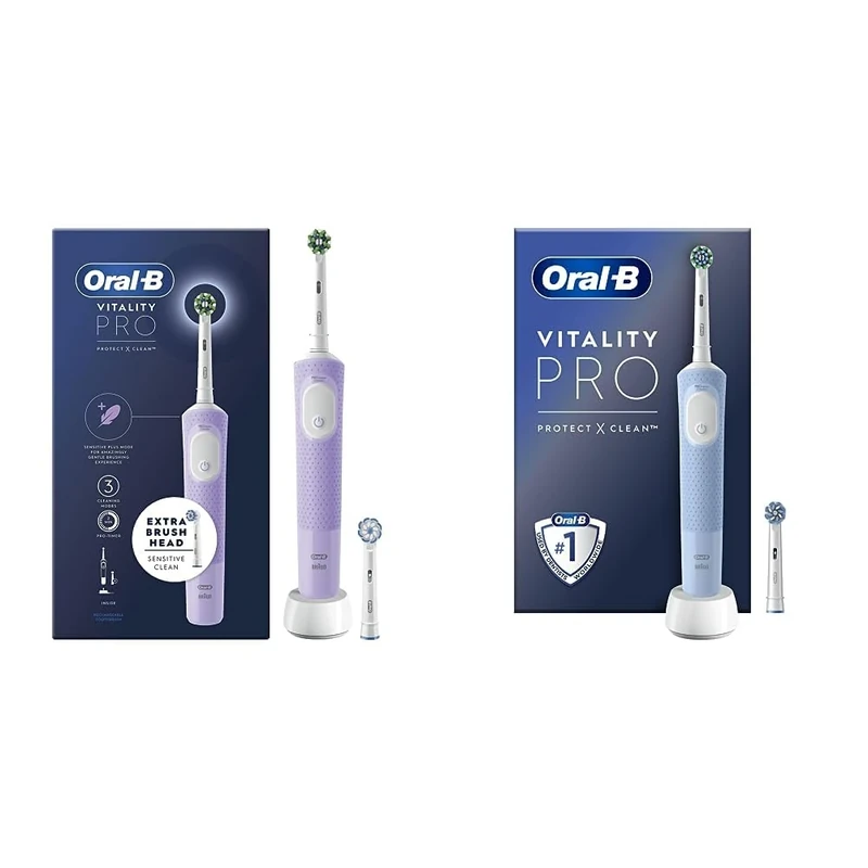 Oral-B Vitality Pro Electric Toothbrush, 1 Handle, 2 Toothbrush Heads & Vitality Pro Electric Toothbrush with 2 Toothbrush Heads and a 2 Pin UK Plug, Blue