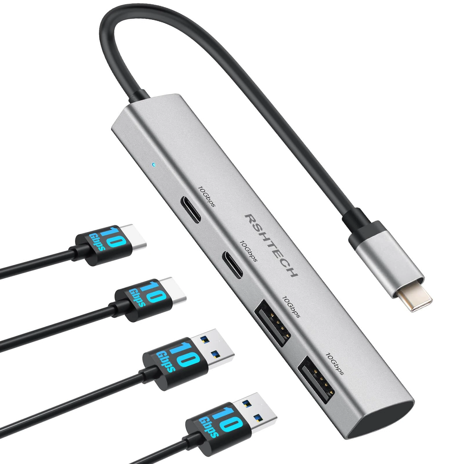 RSHTECH USB C Hub 10Gbps, 4 Ports USB 3.2 Hub Aluminum USB-C Splitter for Laptop, MacBook Pro and More