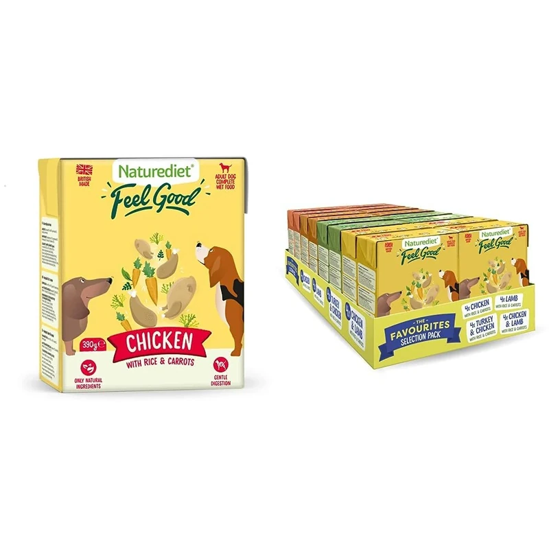 Naturediet - Feel Good Wet Dog Food, Natural and Nutritionally Balanced, Chicken, 390g (Pack of 18) & Feel Good Selection Pack Complete Wet Food, 390g (Pack of 16)