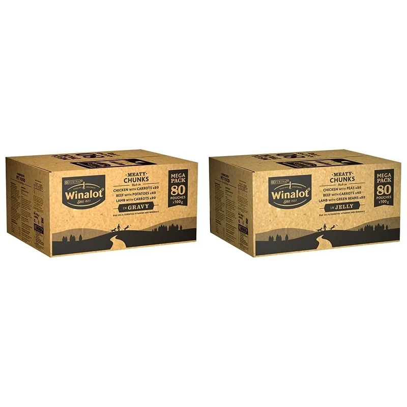 Winalot Perfect Portions Dog Food Mixed in Gravy 80 x 100 g & Dog Food Pouches Mixed in Jelly, 80 x 100 g