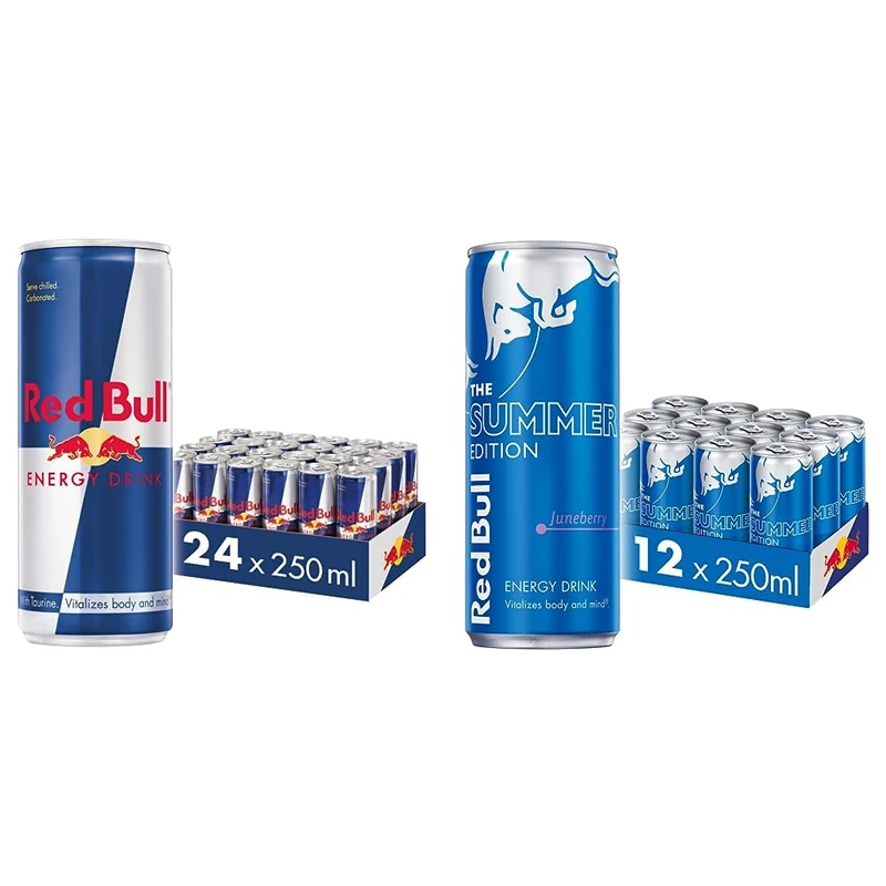 Red Bull Energy Drink 250 ml x 24 (Pack of 6 x 4) & Energy Drink Summer Edition Juneberry 250 ml x12