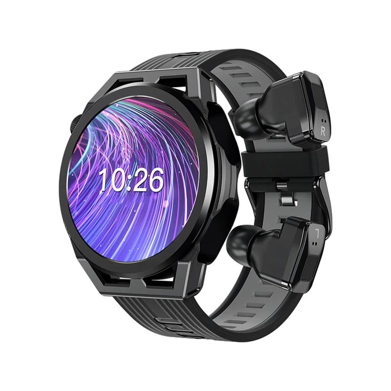 Smart Watch With Wireless Earbuds, 1.53 inch Touch Screen Fitness Tracker with Heart Rate Sleep, Built-in TWS Bluetooth Headset with ENC Noise Cancelling Dual Stereo, For Android iOS (Gray)