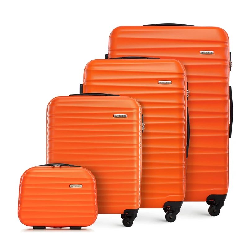 WITTCHEN Travel Suitcase Carry-On Cabin Luggage Hardshell Made of ABS with 4 Spinner Wheels Combination Lock Telescopic Handle Groove Line Set of 4 suitcases Orange