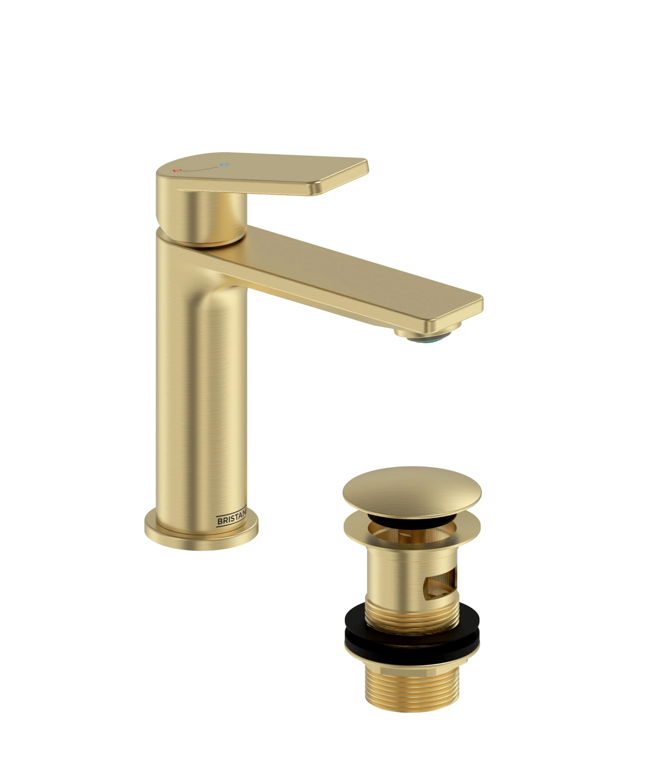 Bristan Frammento Eco Start Basin Mixer with Clicker Waste Brushed Brass