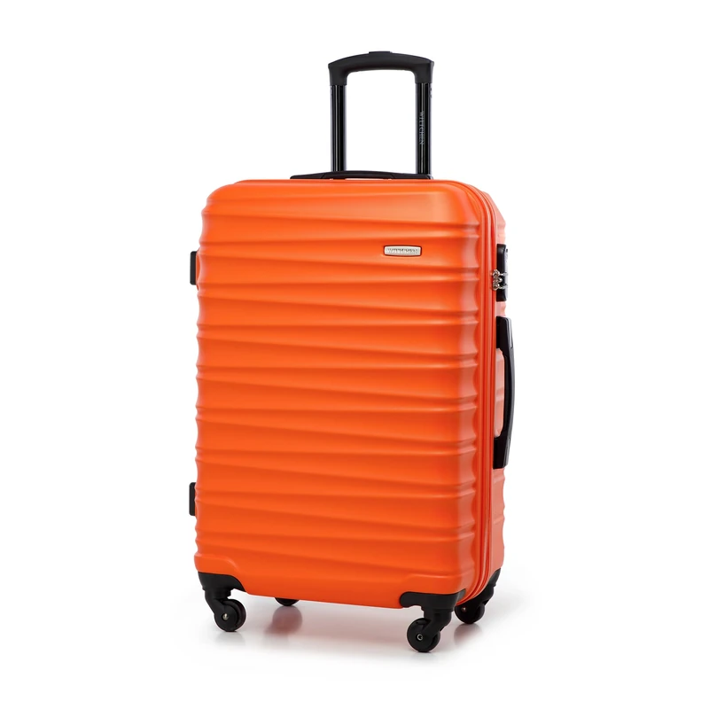 WITTCHEN Travel Suitcase Carry-On Cabin Luggage Hardshell Made of ABS with 4 Spinner Wheels Combination Lock Telescopic Handle Groove Line Size Medium Suitcase Orange