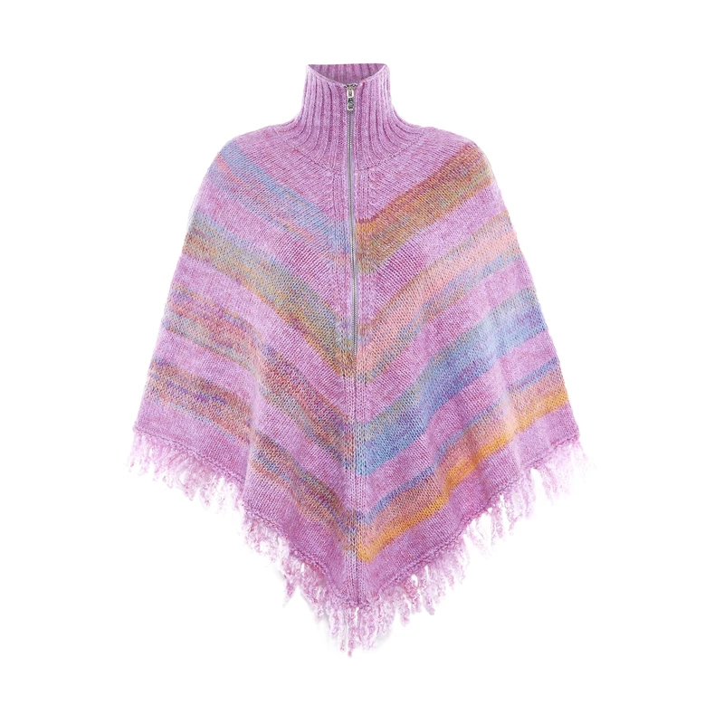 ebeeza Women's Half Height Bat Knit Cape with Zip Lavender Size XL/XXL Poncho
