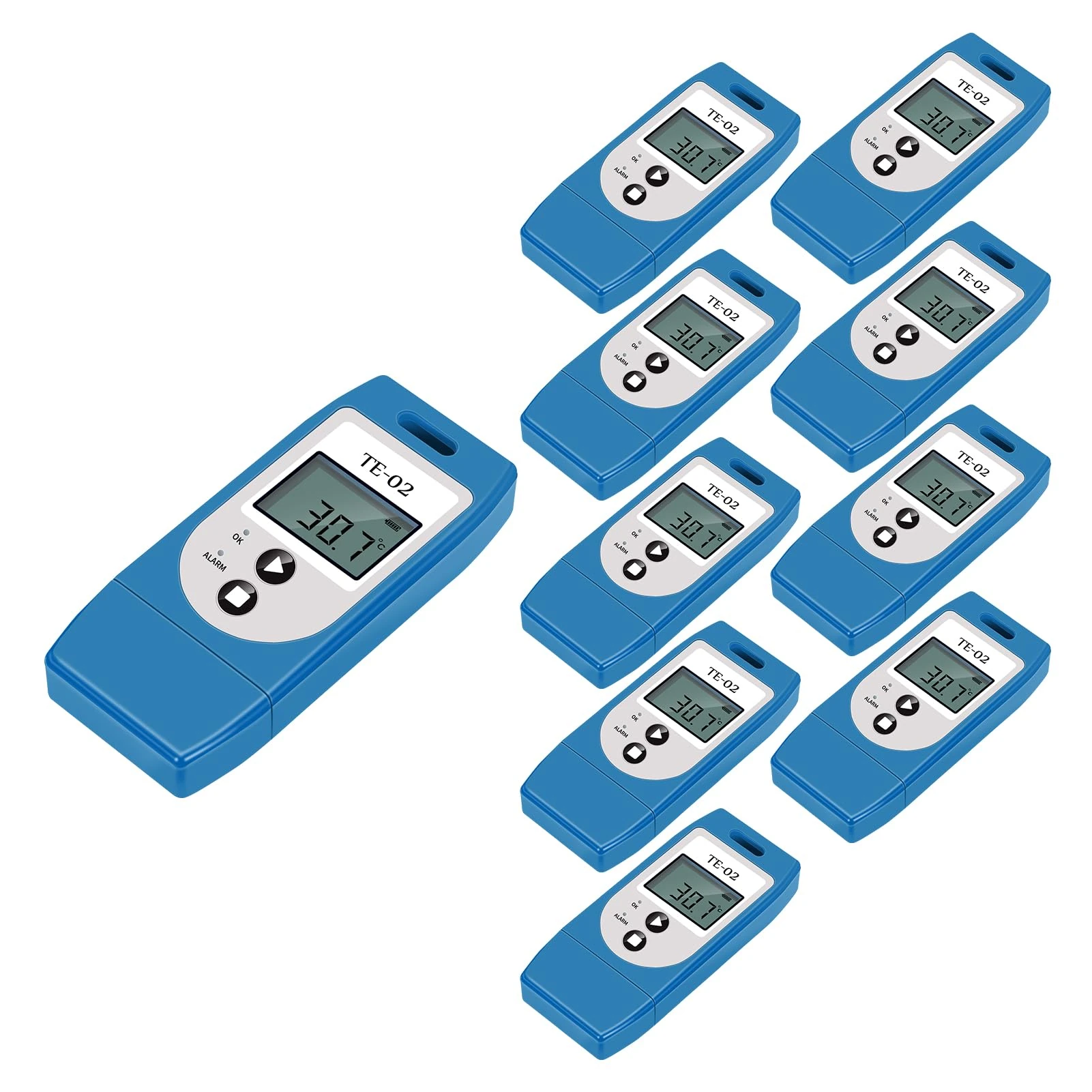 Temperature Data Logger, TE-02PRO 10PCS Multi-Use USB Temperature Recorder with 32000 Readings, Auto PDF & CSV Reports, LED Alert Indicator, 1-Year Battery Life, Calibration Certified