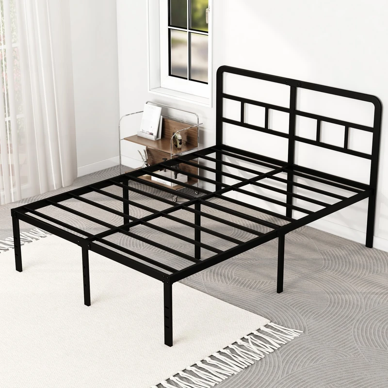 DiaOutro 18" Full Bed Frame with Headboard - Platform, No Box Spring