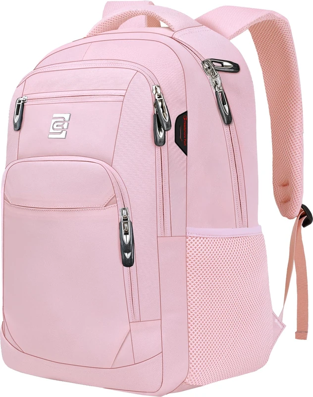 Laptop Backpack,Business Travel Anti Theft Slim Durable Laptops Backpack with USB Charging Port,Water Resistant College Computer Bag for Women & Men Fits 15.6 Inch Laptop and Notebook-Light Pink