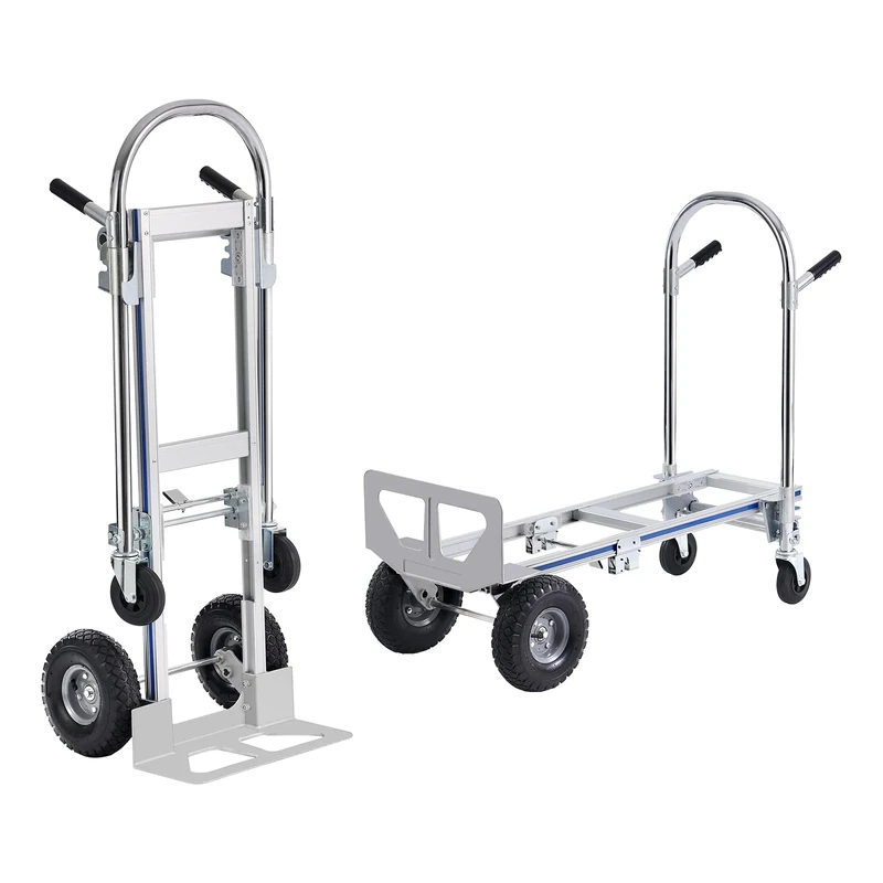 VEVOR Aluminum 2 in 1 Heavy Duty Industrial Convertible Folding Hand Truck and Dolly, Utility Cart Converts to Platform Cart with Rubber Wheels, 800 lbs Load Capacity