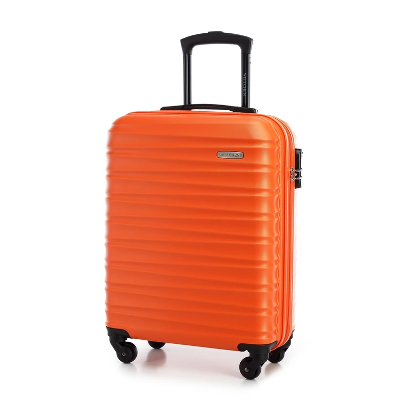 WITTCHEN Travel Suitcase Carry-On Cabin Luggage Hardshell Made of ABS with 4 Spinner Wheels Combination Lock Telescopic Handle Groove Line Size Cabin Suitcase Orange