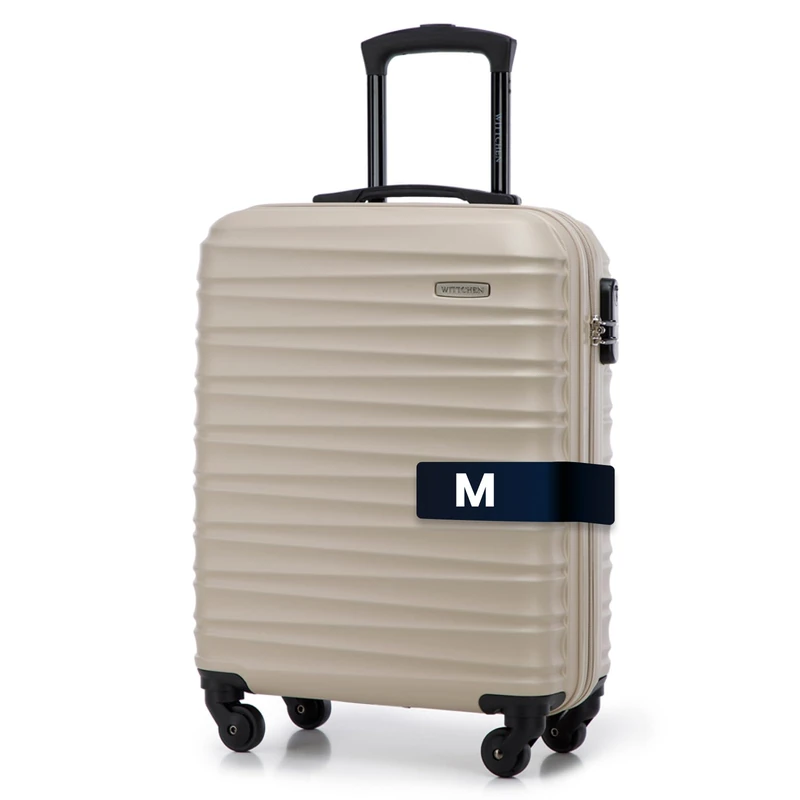 WITTCHEN Travel Suitcase Carry-On Cabin Luggage Hardshell Made of ABS with 4 Spinner Wheels Combination Lock Telescopic Handle Groove Line Size Cabin Suitcase Beige