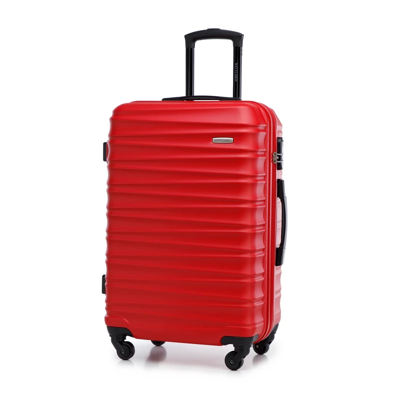 WITTCHEN Travel Suitcase Carry-On Cabin Luggage Hardshell Made of ABS with 4 Spinner Wheels Combination Lock Telescopic Handle Groove Line Size Medium Suitcase Red