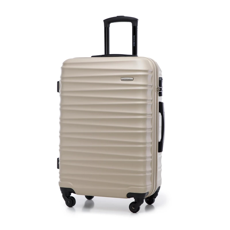 WITTCHEN Travel Suitcase Carry-On Cabin Luggage Hardshell Made of ABS with 4 Spinner Wheels Combination Lock Telescopic Handle Groove Line Size Medium Suitcase Beige