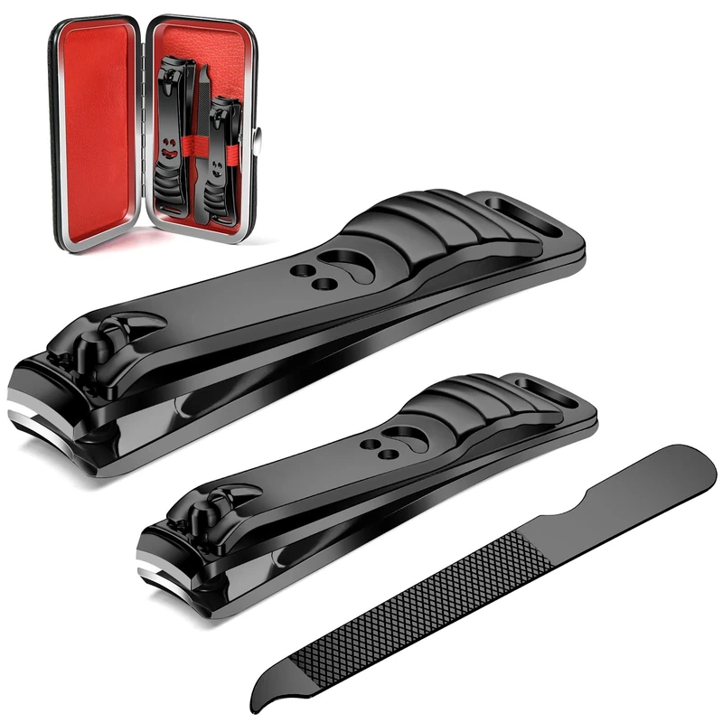 longzon Nail Clippers, 2 Pack Nail Clipper Set Stainless Steel Nail Cutter Fingernails Toenails Thick Nails Kit for Men&Women - Black