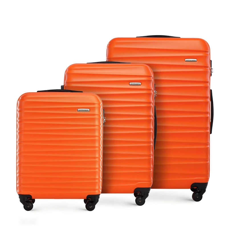 WITTCHEN Travel Suitcase Carry-On Cabin Luggage Hardshell Made of ABS with 4 Spinner Wheels Combination Lock Telescopic Handle Groove Line Set of 3 suitcases Orange