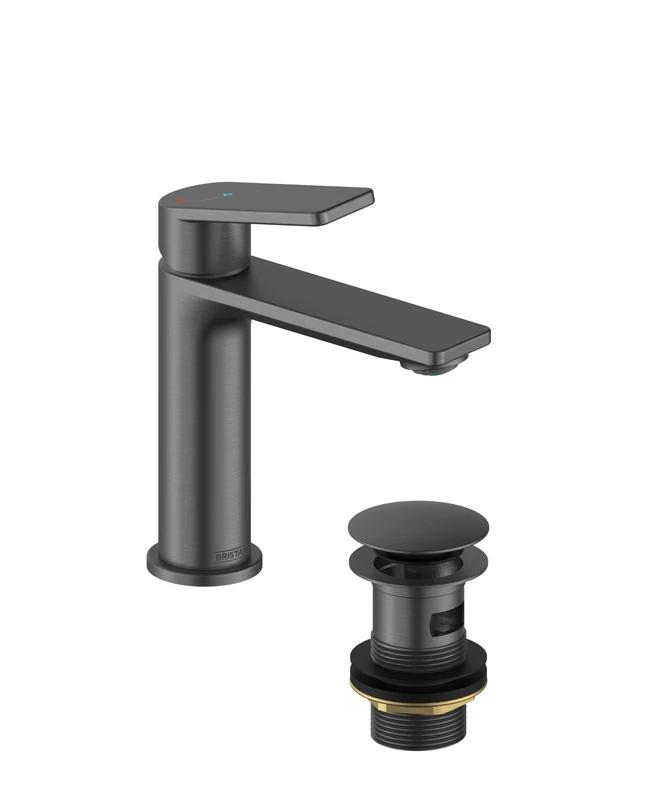 Bristan Frammento Eco Start Basin Mixer with Clicker Waste Gun Metal Grey