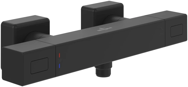 Villeroy & Boch Universal Taps & Fittings Shower Thermostat, Shower tap with Scald Protection and Safety Lock at 38°, Surface-Mounted Shower Mixer tap, Square, Matt Black